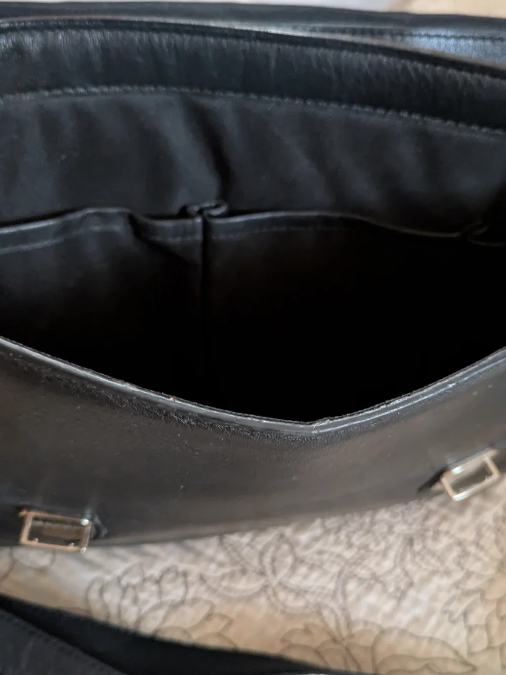Levenger black top grain leather messenger bag